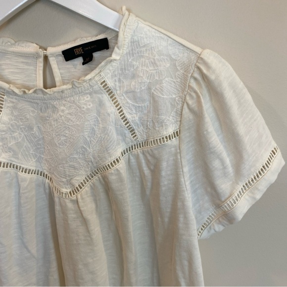 Frye Embroidered Lace Floral Top Womens Size Medium Cream Color - Picture 2 of 5